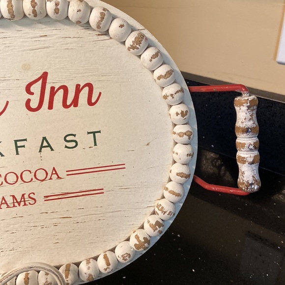 Tray HOLLY BERRY INN Christmas Holiday Wood Chippy White Beaded Farmhouse - Picture 5 of 10